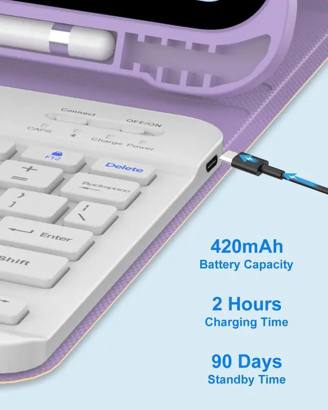 Alt view image 5 of 5 - KVAGO for iPad (A16) 11th Generation Case with Keyboard, Smart Stand Folio Detachable Bluetooth Keyboard Cover with Pencil Holder for iPad 11-inch A16 2025 10th Gen 10.9 Inch 2022 (Light Purple)