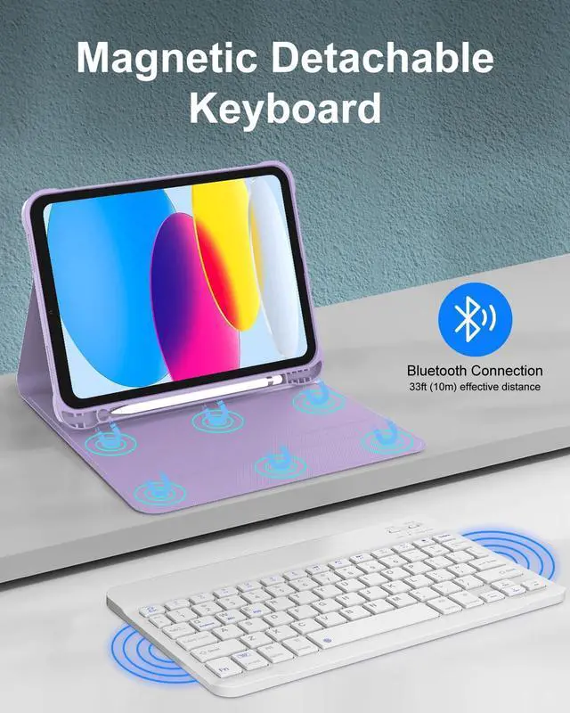 Alt view image 4 of 5 - KVAGO for iPad (A16) 11th Generation Case with Keyboard, Smart Stand Folio Detachable Bluetooth Keyboard Cover with Pencil Holder for iPad 11-inch A16 2025 10th Gen 10.9 Inch 2022 (Light Purple)