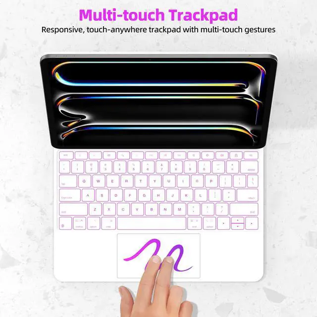 Alt view image 4 of 5 - GOKOCO Magic Keyboard Case for iPad Pro 13-inch M4 2024,Easy-Set Magnetic Detachable Keyboard with Multi-Touch Trackpad,7 Colors Backlight,Floating Cantilever Stand,LCD Screen-White