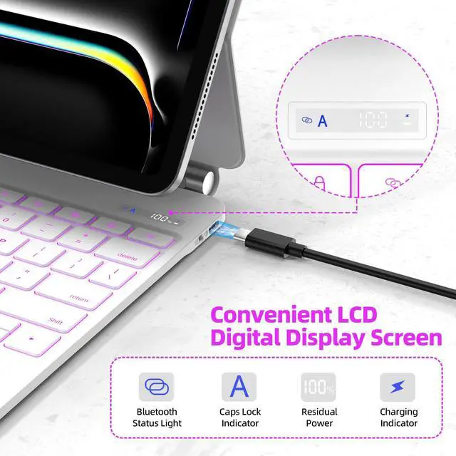 Alt view image 5 of 5 - GOKOCO Magic Keyboard Case for iPad Pro 13-inch M4 2024,Easy-Set Magnetic Detachable Keyboard with Multi-Touch Trackpad,7 Colors Backlight,Floating Cantilever Stand,LCD Screen-White