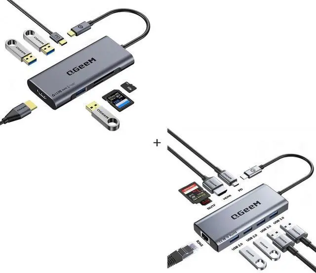 Main image of SB C Hub, QGeeM USB C 4k HDMI Adapter,7 in 1 USB C Dongle,USB C Hub Ethernet,9 in 1 USB Type C Hub HDMI Multi-Port Converter Adapter