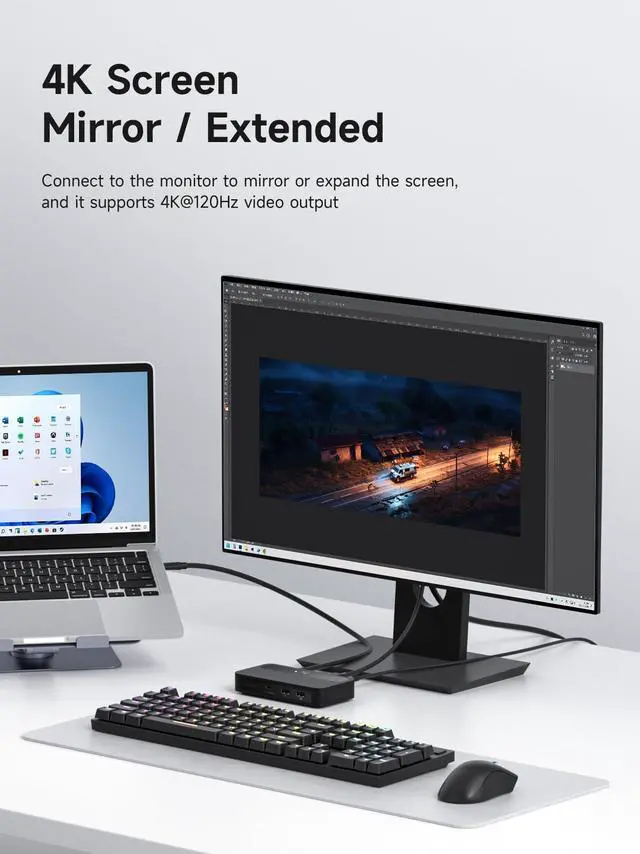 Alt view image 4 of 5 - Hagibis KVM Switch 1 Monitor 2 Computers with 100W PD, 4K@120Hz HDMI, USB-C KVM Switcher Hub Sharing Monitor Keyboard Mouse Printer Scanner for Switch2 macOS Windows Linux