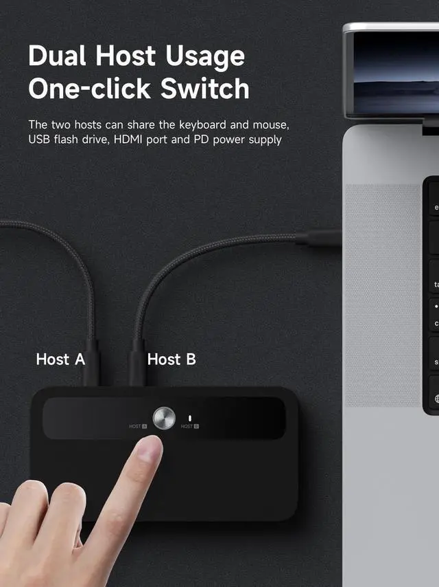 Alt view image 3 of 5 - Hagibis KVM Switch 1 Monitor 2 Computers with 100W PD, 4K@120Hz HDMI, USB-C KVM Switcher Hub Sharing Monitor Keyboard Mouse Printer Scanner for Switch2 macOS Windows Linux