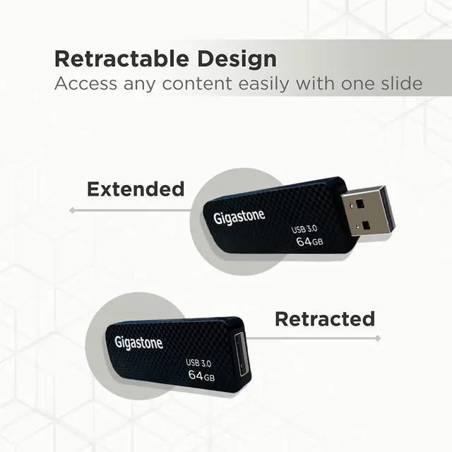 Alt view image 4 of 5 - GIGASTONE 64GB Flash Drive (10 Pack) Z30 USB 3.2 Gen 1, 80MB/s Ultra Fast, Keychain Loop, Carbon Fiber Style, Push-Pull Design, Data Storage, Backup for PC/Mac/TV/Car, USB 2.0/3.0/3.1 Compatible