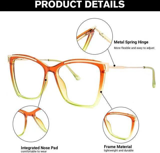 Alt view image 4 of 5 - Zeelool Blue Light Blocking Glasses, Cat Eye Frame Glasses for Women Eyeglasses with Clear Lens Anti Eyestrain & UV from Computer/TV/Phone ZJGX999416-09B Orange-Green
