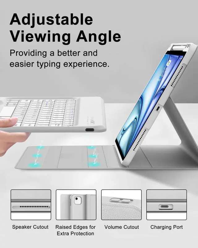 Alt view image 3 of 5 - Keyboard Case for iPad Air 13 (M3&M2) 2025/2024 & iPad Pro 12.9 inch (5th, 6th Generation), Keyboard Cover Detachable Wireless Keyboard Cover with Pencil Holder and Auto Sleep/Wake Light Gray