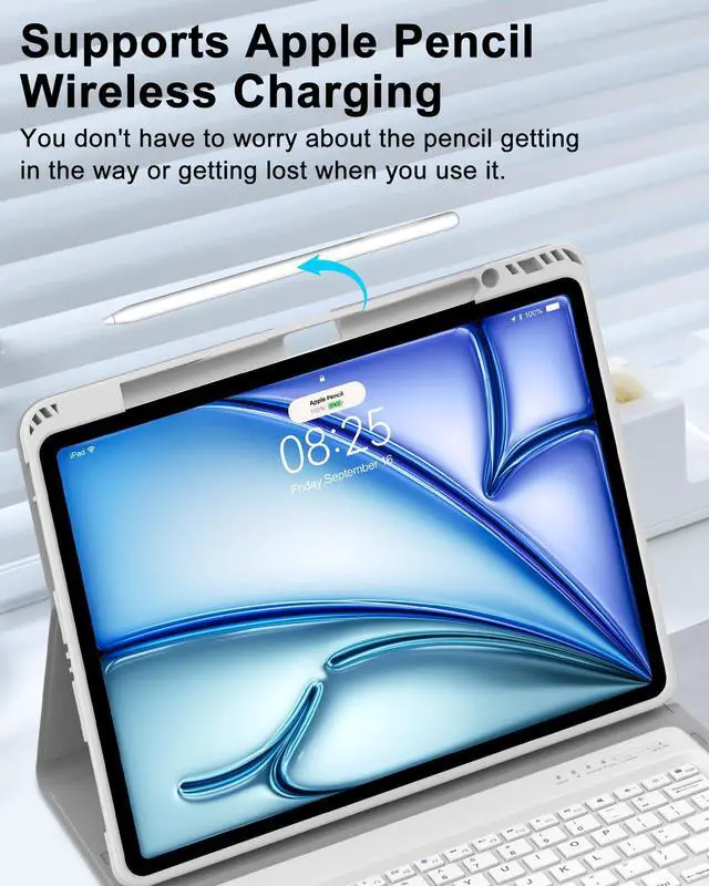 Alt view image 4 of 5 - Keyboard Case for iPad Air 13 (M3&M2) 2025/2024 & iPad Pro 12.9 inch (5th, 6th Generation), Keyboard Cover Detachable Wireless Keyboard Cover with Pencil Holder and Auto Sleep/Wake Light Gray