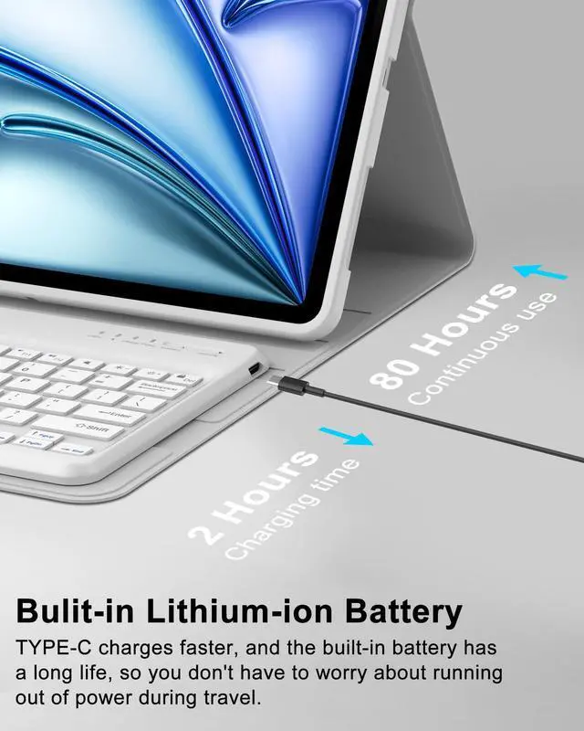 Alt view image 5 of 5 - Keyboard Case for iPad Air 13 (M3&M2) 2025/2024 & iPad Pro 12.9 inch (5th, 6th Generation), Keyboard Cover Detachable Wireless Keyboard Cover with Pencil Holder and Auto Sleep/Wake Light Gray