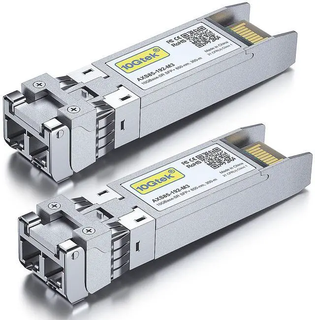 Alt view image 3 of 5 - 10Gtek 10GBase-SR SFP+ Transceiver, 10G 850nm MMF, up to 300 Meters, Compatible with Intel E10GSFPSR, Pack of 2