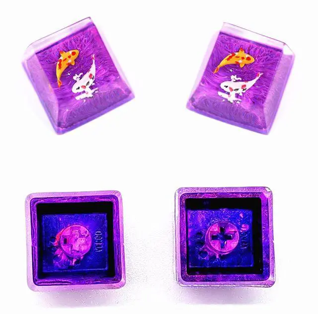 Alt view image 2 of 5 - MECHKYP Handmade Koi Fish Backlit Resin Keycap R4/Esc Artisan Keycap Shine Through Translucent Key Cap OEM Profile for Cherry MX Gaming Mechanical Keyboard DIY Replace (Purple)
