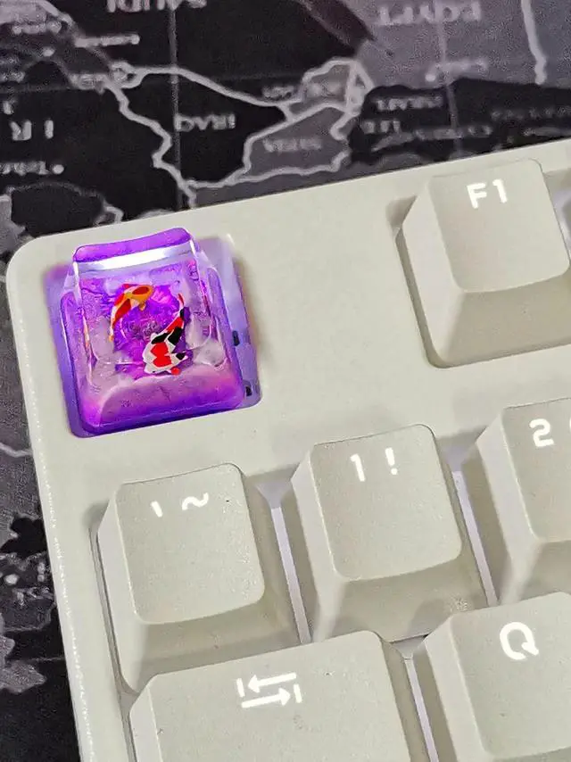 Alt view image 3 of 5 - MECHKYP Handmade Koi Fish Backlit Resin Keycap R4/Esc Artisan Keycap Shine Through Translucent Key Cap OEM Profile for Cherry MX Gaming Mechanical Keyboard DIY Replace (Purple)