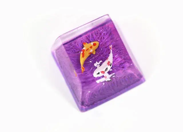 Main image of MECHKYP Handmade Koi Fish Backlit Resin Keycap R4/Esc Artisan Keycap Shine Through Translucent Key Cap OEM Profile for Cherry MX Gaming Mechanical Keyboard DIY Replace (Purple)