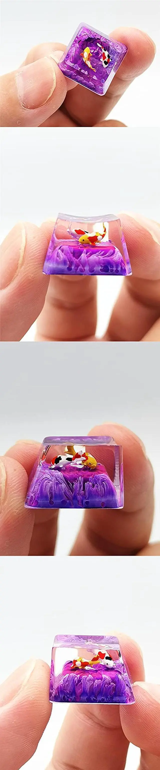 Alt view image 5 of 5 - MECHKYP Handmade Koi Fish Backlit Resin Keycap R4/Esc Artisan Keycap Shine Through Translucent Key Cap OEM Profile for Cherry MX Gaming Mechanical Keyboard DIY Replace (Purple)