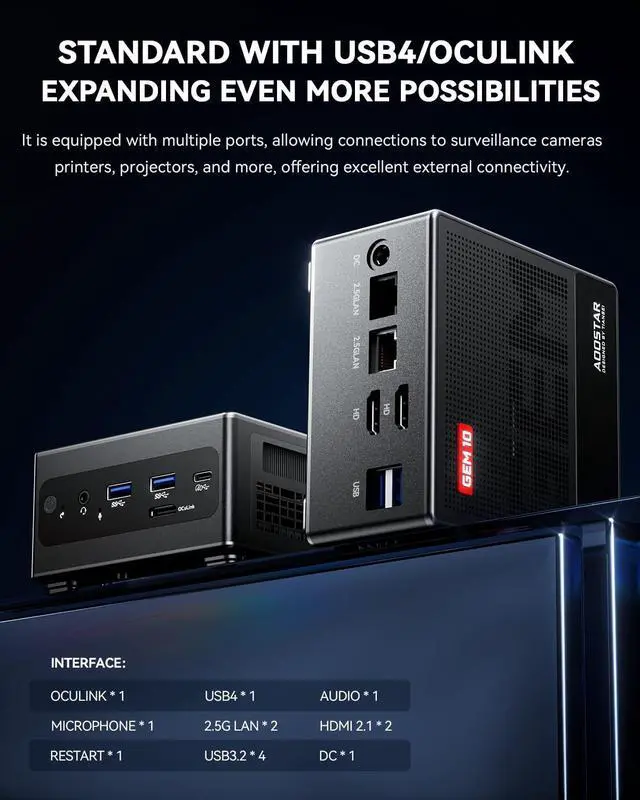 Alt view image 3 of 5 - AOOSTAR GEM10 3*M.2 NVME Slots Mini PC AMD Ryzen 7 6800H Mini Gaming with PC 32GB LPDDR5 6400MHz RAM NO SSD AMD Radeon 680M Mini ComputerOCULINK Port, Dual 2.5G LAN Ports