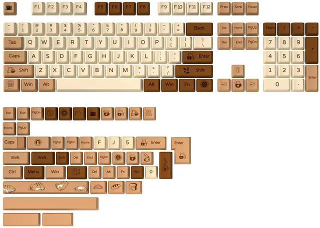 Main image of YUNZII Coffee Cat Dye Sub PBT Keycaps,152 Full Keys Dye Sublimation Custom Keycap Set with Key Puller for Cherry Gateron MX Switches Mechanical Gaming Keyboard (Cherry Profile, Coffee Cat)