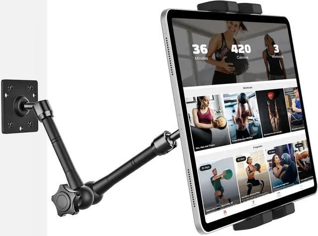 Main image of Metal Tablet Wall Mount Holder with 360° Adjustable Foldable Arm, for iPad Pro Air Mini | Galaxy Tab | Kindle Fire | Switch | 4.7-13" Device, for Kitchen Cabinet | Home | Desk | Under Counter | Office