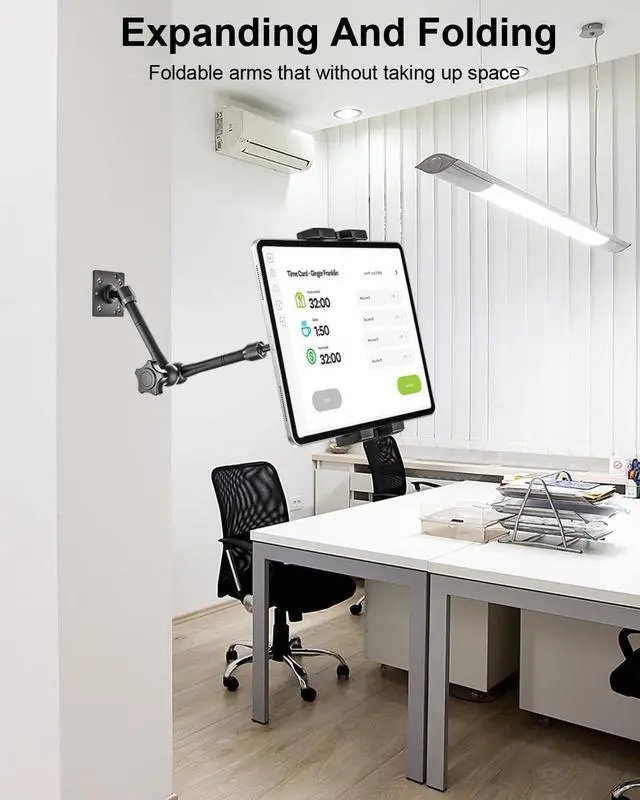 Alt view image 2 of 5 - Metal Tablet Wall Mount Holder with 360° Adjustable Foldable Arm, for iPad Pro Air Mini | Galaxy Tab | Kindle Fire | Switch | 4.7-13" Device, for Kitchen Cabinet | Home | Desk | Under Counter | Office
