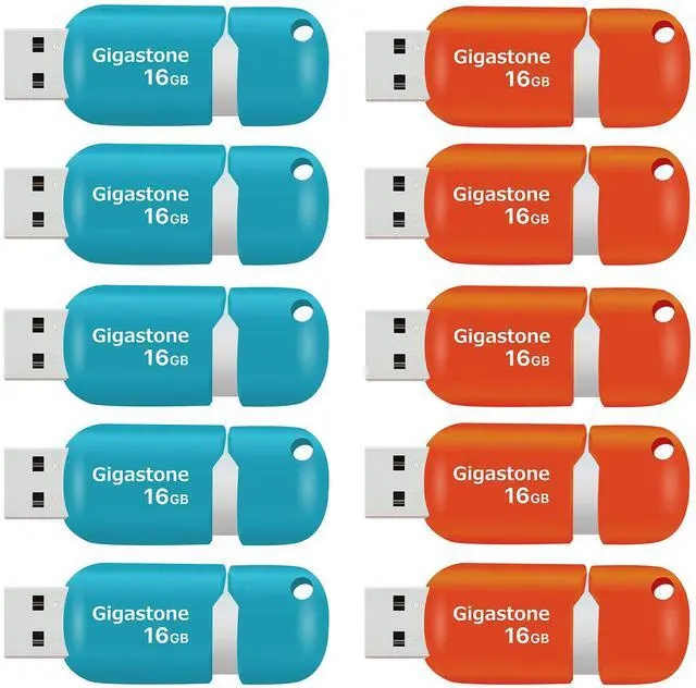 Main image of Gigastone V10 16GB 10-Pack USB 2.0 Flash Drive Thumb Drive Memory Stick Pen Drive Capless Retractable Design (Blue&Orange)