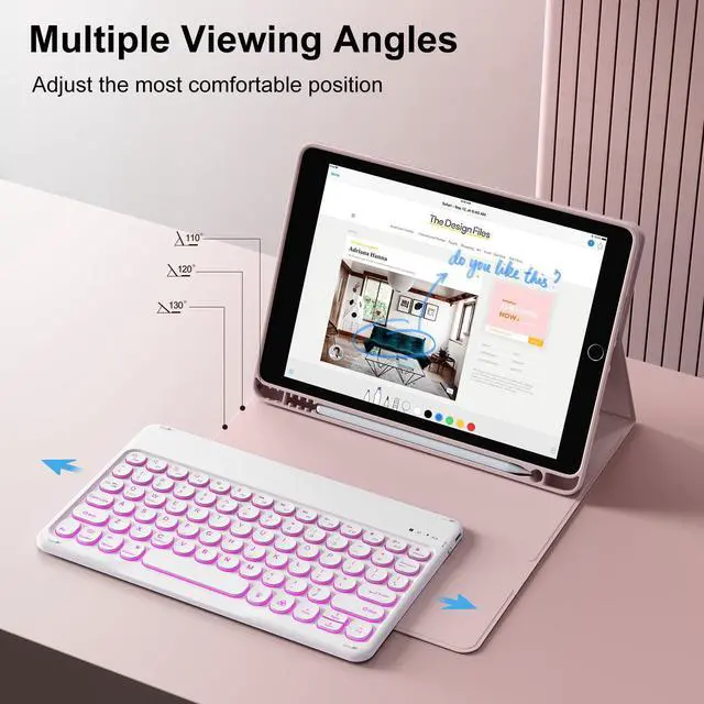 Alt view image 5 of 5 - SZPSGC Case for iPad 9th Generation with Keyboard 10.2 Inch, Soft TPU Back Folio Stand Cover with 7 Colors Backlit Detachable Keyboard, for iPad 9th 8th 7th Generation 10.2 Inch 2021 2020 2019, Pink