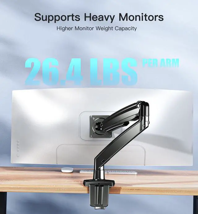 Alt view image 3 of 5 - HUANUO Heavy Duty Monitor Arm for 40-Inch Ultrawide/Curved Screens, Full Motion Adjustable Monitor Mount with Aircraft-Grade Aluminum, Holds 26.4lbs, VESA 75x75/100x100mm
