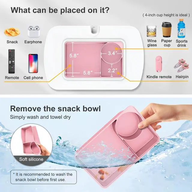 Alt view image 3 of 5 - ERGONOV Lap Beanbag Tablet Pillow Stand with Snack Bowl and 360° Rotating Arm, Adjustable iPad Holder for Bed, Couch, and Recliner, Compatible with 4.7"-13" Kindle, iPad, Tablet, Phone,Pink