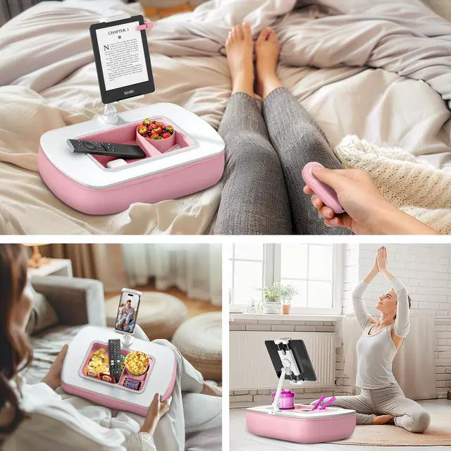 Alt view image 4 of 5 - ERGONOV Lap Beanbag Tablet Pillow Stand with Snack Bowl and 360° Rotating Arm, Adjustable iPad Holder for Bed, Couch, and Recliner, Compatible with 4.7"-13" Kindle, iPad, Tablet, Phone,Pink