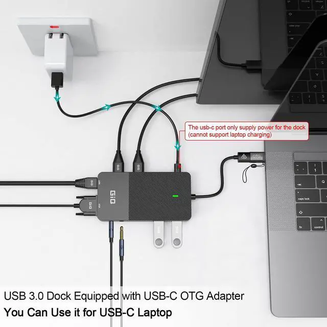 Alt view image 4 of 5 - USB Docking Station GIQ USB C HUB USB 3.0 to Dual HDMI VGA Adapter Triple Display USB C Laptop Docking Station Dual Monitor HDMI Splitter Extender Compatible with MacBook M1 M2 USB Dock-Black