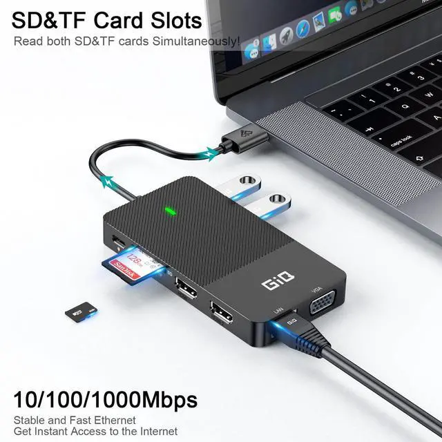 Alt view image 5 of 5 - USB Docking Station GIQ USB C HUB USB 3.0 to Dual HDMI VGA Adapter Triple Display USB C Laptop Docking Station Dual Monitor HDMI Splitter Extender Compatible with MacBook M1 M2 USB Dock-Black