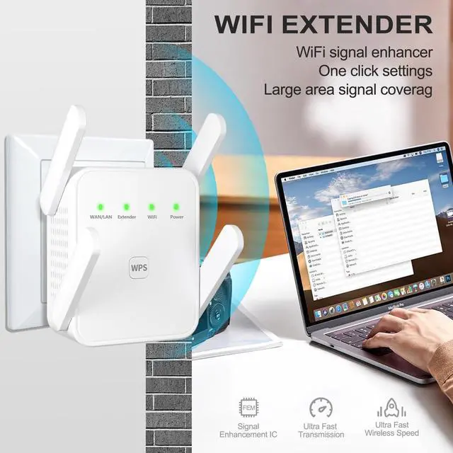 Alt view image 3 of 5 - Generic WiFi Extender, Wi-Fi Signal Booster Amplifier for Home Cover Up to 300sq.ft WiFi 2.4GHz Dual Band Wireless Repeater, 4 Antennas 360° WiFi Amplifier, WiFi Range Extender (LCX-ZJ300-002), white