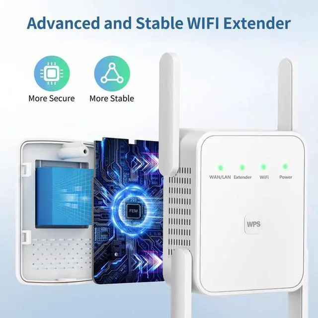 Alt view image 2 of 5 - Generic WiFi Extender, Wi-Fi Signal Booster Amplifier for Home Cover Up to 300sq.ft WiFi 2.4GHz Dual Band Wireless Repeater, 4 Antennas 360° WiFi Amplifier, WiFi Range Extender (LCX-ZJ300-002), white
