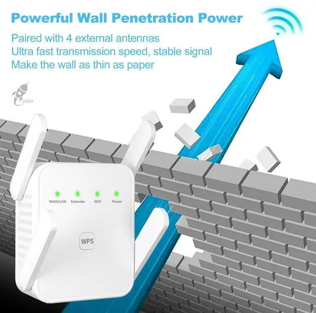 Alt view image 4 of 5 - Generic WiFi Extender, Wi-Fi Signal Booster Amplifier for Home Cover Up to 300sq.ft WiFi 2.4GHz Dual Band Wireless Repeater, 4 Antennas 360° WiFi Amplifier, WiFi Range Extender (LCX-ZJ300-002), white