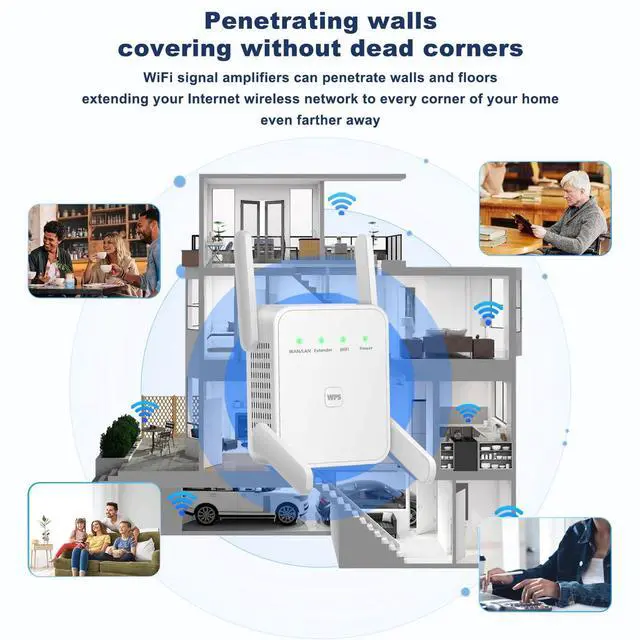 Alt view image 5 of 5 - Generic WiFi Extender, Wi-Fi Signal Booster Amplifier for Home Cover Up to 300sq.ft WiFi 2.4GHz Dual Band Wireless Repeater, 4 Antennas 360° WiFi Amplifier, WiFi Range Extender (LCX-ZJ300-002), white