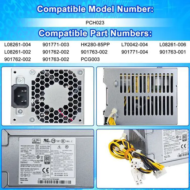 Alt view image 2 of 5 - S-Union Upgraded L08261-004 PCH023 180W Power Supply PSU Compatible with HP ProDesk G5 Pavilion 590-p0XXX 590-P0097CB PCG003 HK280-85PP L70042-004 L08261-006 Entl18 SFF L08261-004 Power Supply