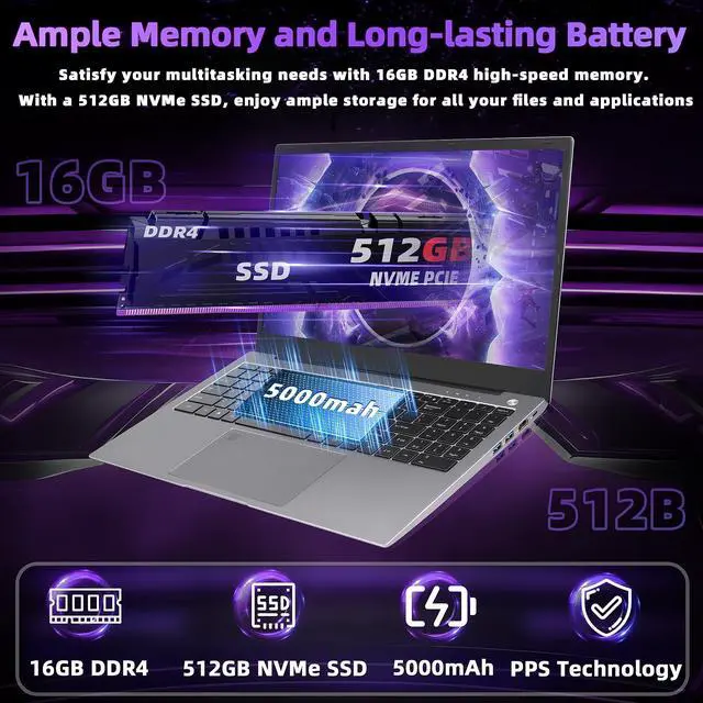 Alt view image 4 of 5 - Win 11 Pro & MS Office 201915.6" Laptop Computer, FHD IPS,In tel 11th Gen Core i7-11375H(Up to 5.0GHz,4C/8T), Iris Xe Graphics,16G DDR4 RAM, Fingerprint Reader/Backlit KB/HDMI/Webcam (512G NVME SSD)