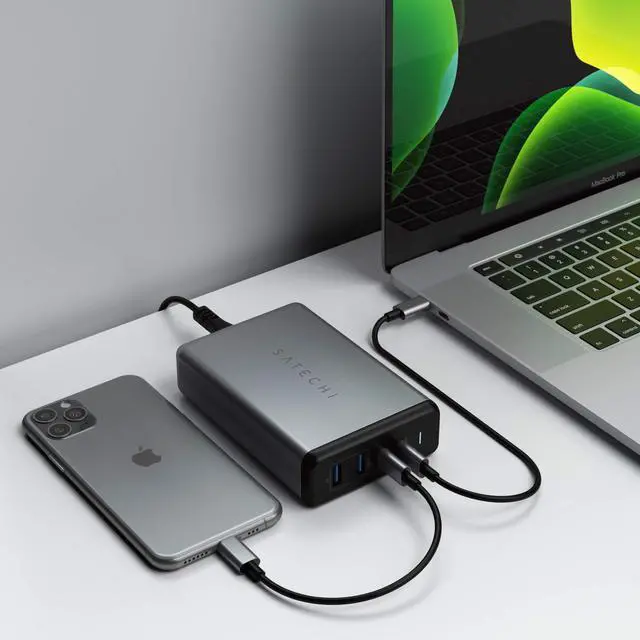 Alt view image 2 of 5 - Satechi 108W Pro USB C PD Desktop Charging Station  2 USBC PD & 2 USB A Ports, Compatible with 2020/2019 MacBook Pro, 2020/2018 MacBook Air, M1 iPad Pro/Air, iPhone 16 Pro Max/16 Pro/16/16 Plus (US)
