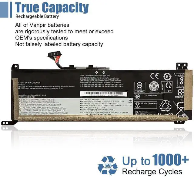 Alt view image 5 of 5 - VANPIR L19C4PC0 Laptop Battery Replacement for Lenovo Legion 5-15IMH05 5-15ARH05 Legion 5P-15IMH05 Series L19M4PC0 5B10W86196 L19M4PC1 5B10W86194 L19C4PC1 5B10W86195 5B10W86192 15.36V 60Wh 4010mAh