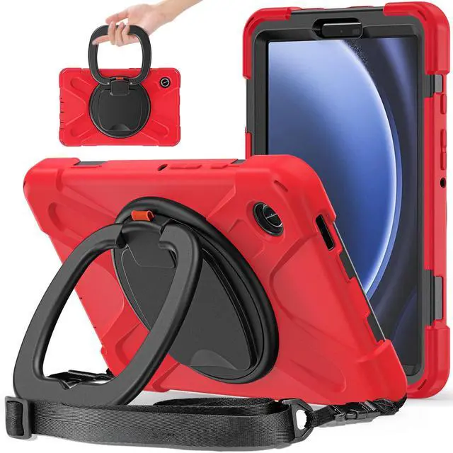 Main image of PboyiqiS Case for Galaxy Tab A9 Plus 11" 2023 (SM-X210/ X215/ X216), Heavy Duty Protective Case with 360 Degree Swivel Stand&Hand Strap&Shoulder Strap (Colourful Red)