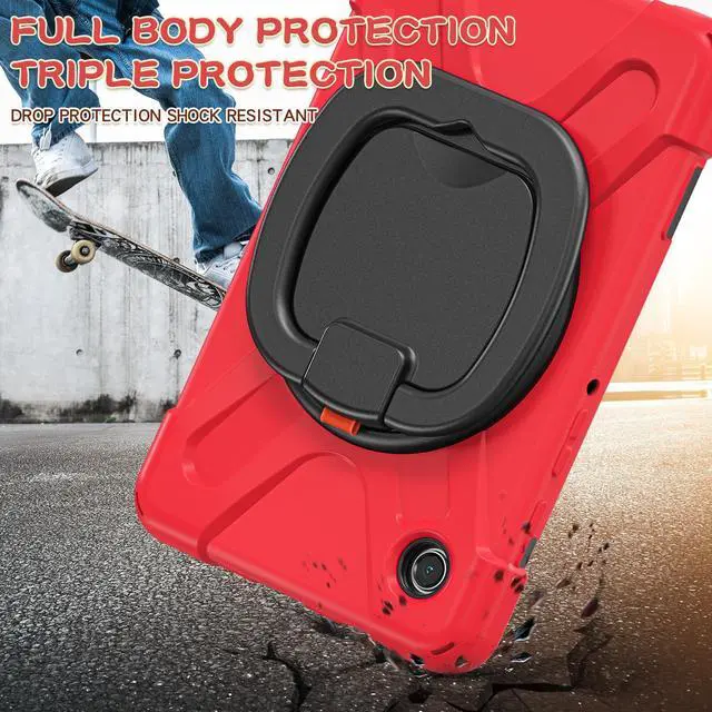 Alt view image 5 of 5 - PboyiqiS Case for Galaxy Tab A9 Plus 11" 2023 (SM-X210/ X215/ X216), Heavy Duty Protective Case with 360 Degree Swivel Stand&Hand Strap&Shoulder Strap (Colourful Red)