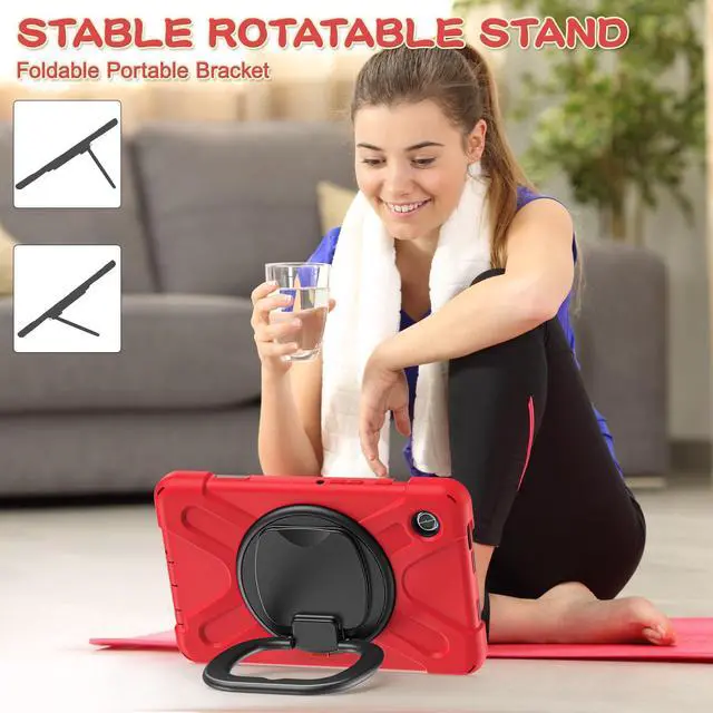Alt view image 2 of 5 - PboyiqiS Case for Galaxy Tab A9 Plus 11" 2023 (SM-X210/ X215/ X216), Heavy Duty Protective Case with 360 Degree Swivel Stand&Hand Strap&Shoulder Strap (Colourful Red)
