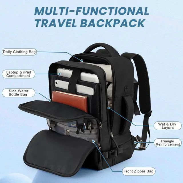 Alt view image 4 of 5 - Sinaliy Travel Backpack for Men Women, Personal Item Travel Bag with Multi-Pockets, Airline Approved Carry on Backpack Fits 16inch Laptop, Waterproof Casual Backpack for College,Travel, Work