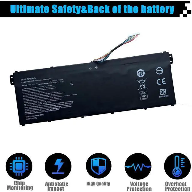 Alt view image 4 of 5 - AP19B5L Battery Replacement for Acer Aspire 5 A515-43 A515-43G A515-52 A515-52G Aspire 7 A715-41G A715-41G-R5LR Swift 3 SF314-42 SP314-21N-R5FR TravelMate P2 TMP214-41 P214-41-G2 Vero AV15-51 54.6Wh