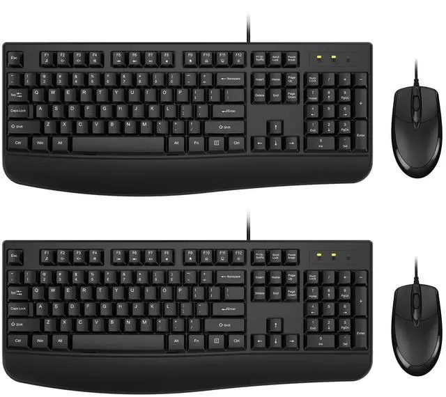 Main image of Wired Keyboard and Mouse Combo, EDJO Full-Sized Ergonomic Computer Keyboard with Palm Rest and Optical Wired Mouse for Windows, Mac OS Desktop/Laptop/PC (2 Pack)