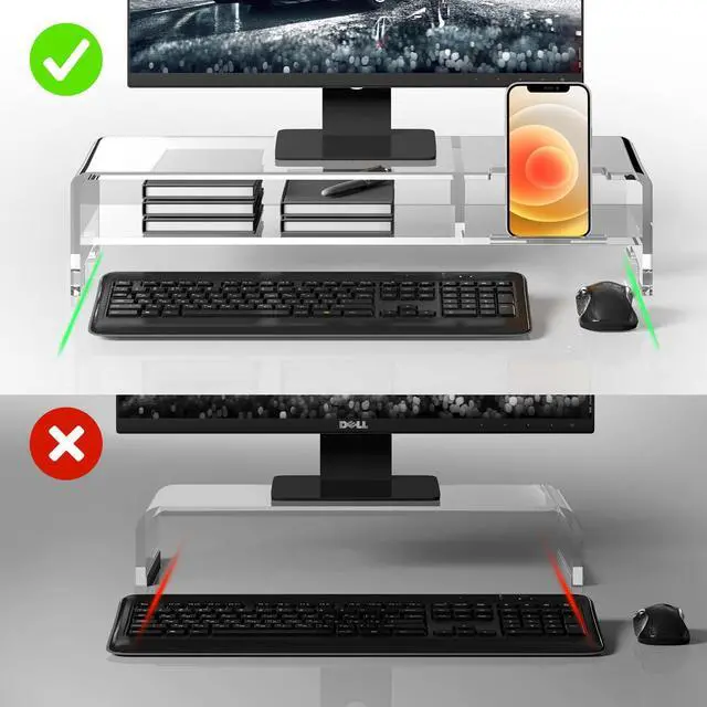 Alt view image 3 of 5 - BEYGORM Acrylic Monitor Stand Riser, Wide 20" for Full Keyboard, 2 Tier Computer Stand with Storage, Desk Organizer Desktop Printer Stand Laptop Storage Shelf Screen Holder with Phone Holder(Clear)