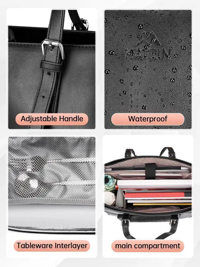 Alt view image 5 of 5 - MATEIN Laptop Tote Bag with Insulated Lunch Compartment, 15.6 Inch PU Leather Briefcase with Leakproof Lunch Box Pocket for Women,15.6 Inch Corduroy Laptop Backpack with USB Charging Port