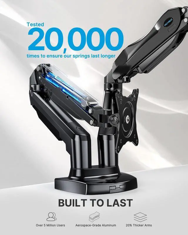 Alt view image 5 of 5 - HUANUO Dual Monitor Stand - Full Adjustable Monitor Desk Mount Swivel Vesa Bracket with C Clamp, Steel Monitor Mount Reinforcement Plate for Thin, Glass and Other Fragile Tabletop