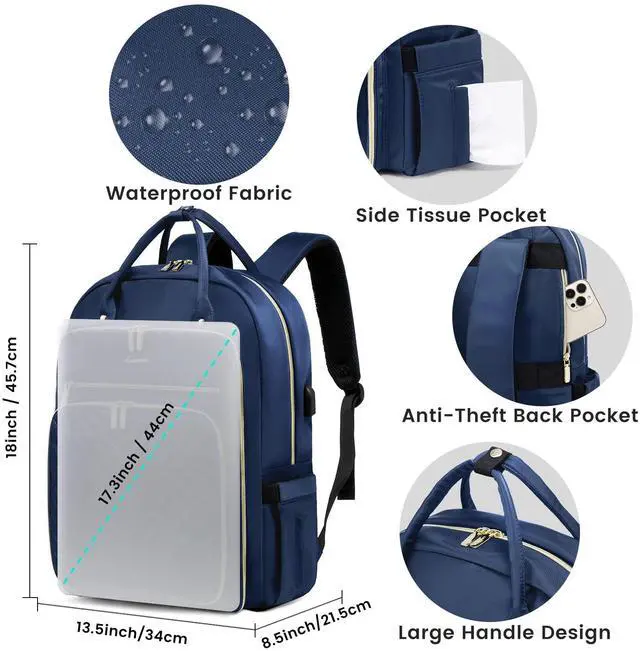 Alt view image 4 of 5 - LOVEVOOK 17.3 Inch Laptop Backpack for Women,Fashion Work Backpack Purse for Women Men,Waterproof Travel Work Backpacks Purse for Teacher Nurse, Navy Blue.
