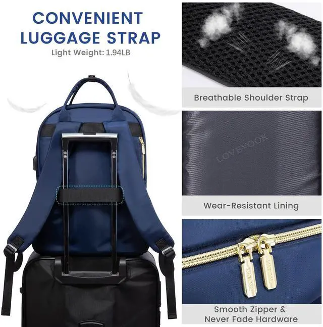 Alt view image 5 of 5 - LOVEVOOK 17.3 Inch Laptop Backpack for Women,Fashion Work Backpack Purse for Women Men,Waterproof Travel Work Backpacks Purse for Teacher Nurse, Navy Blue.