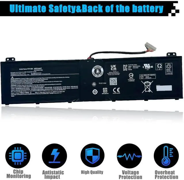 Alt view image 4 of 5 - AP21A8T AP21A7T Laptop Battery Replacement for Acer Nitro 5 AN517-55 Helios 300 PH317-56 PH315-54-55 PH315-55-75K6 PH315-55-78LF PH317-56-78LY PH317-56-724M Series AP21A5T KT0040G014 90Wh