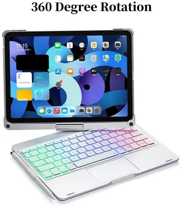 Alt view image 2 of 5 - kaidisen 360 Rotatable Keyboard for iPad A16 (11th Gen, 11", 2025) iPad 10th Generation 2022 10.9 inch Keyboard Case with Touchpad 7 Color Backlight Foldable Backlit Keyboard 360 Rotating,Silver