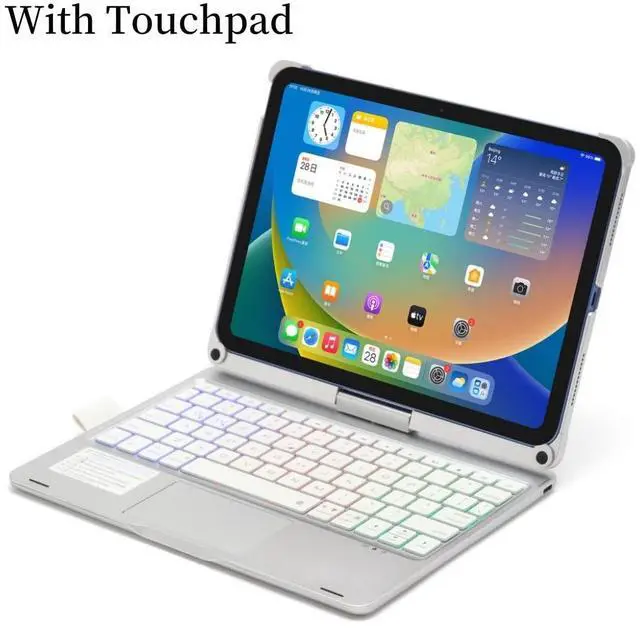 Alt view image 4 of 5 - kaidisen 360 Rotatable Keyboard for iPad A16 (11th Gen, 11", 2025) iPad 10th Generation 2022 10.9 inch Keyboard Case with Touchpad 7 Color Backlight Foldable Backlit Keyboard 360 Rotating,Silver
